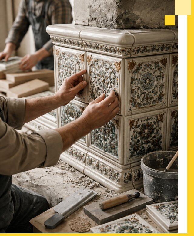 Изразцовые камины под ключ в Волжском: проект и монтаж