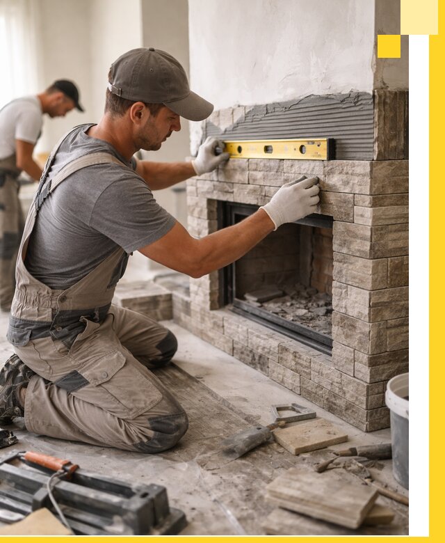 Облицовка каминов в Волжском, монтаж и отделка натуральным камнем