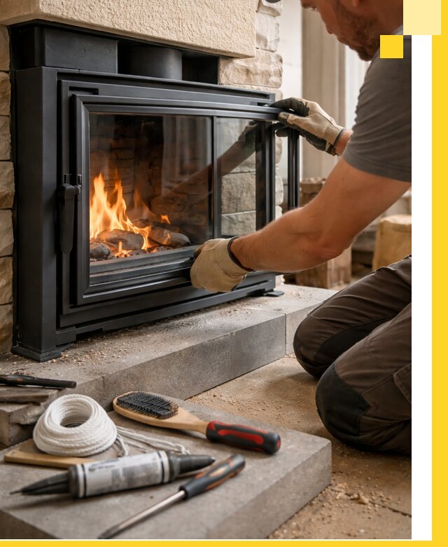 Производство, монтаж и доставка каминов со стеклом в Волжском