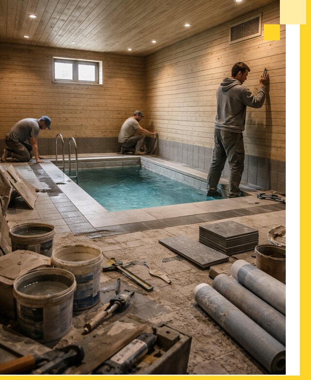 Строительство бани с бассейном и сауной под ключ в Волжском