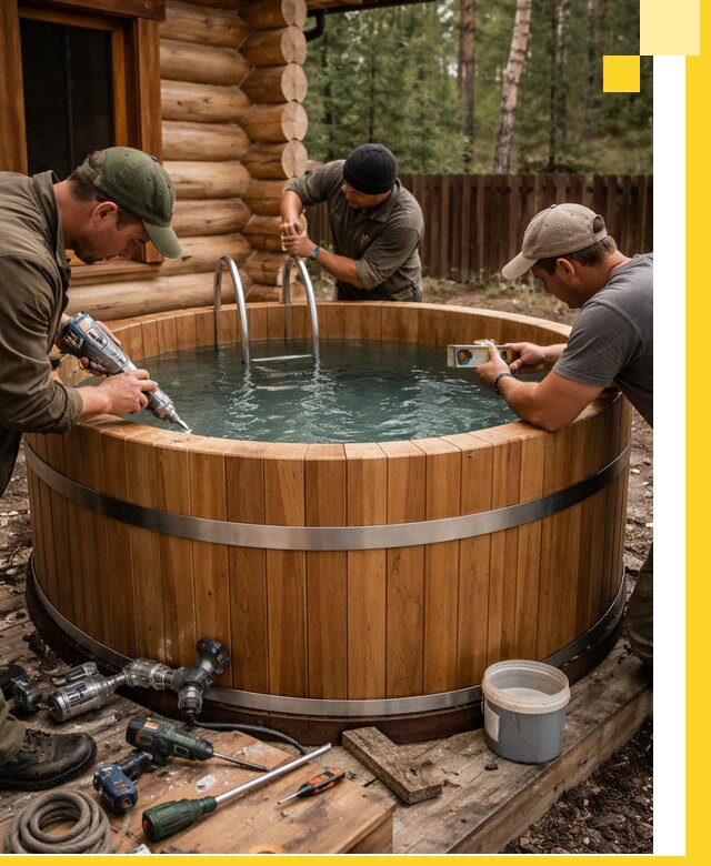 Строительство бань с купелью под ключ и отделкой в Волжском