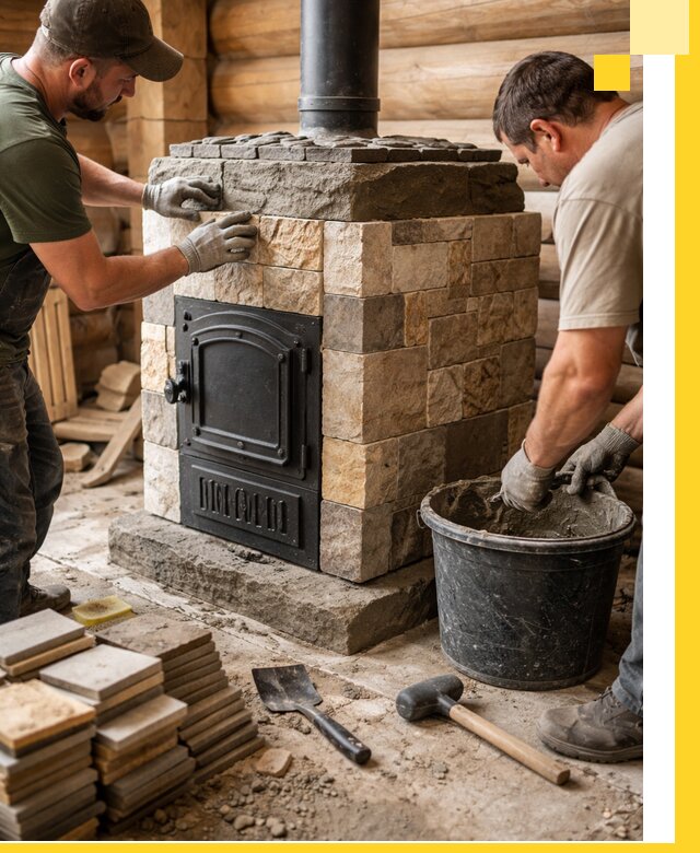 Облицовка банной печи под ключ в Волжском: камень и плитка