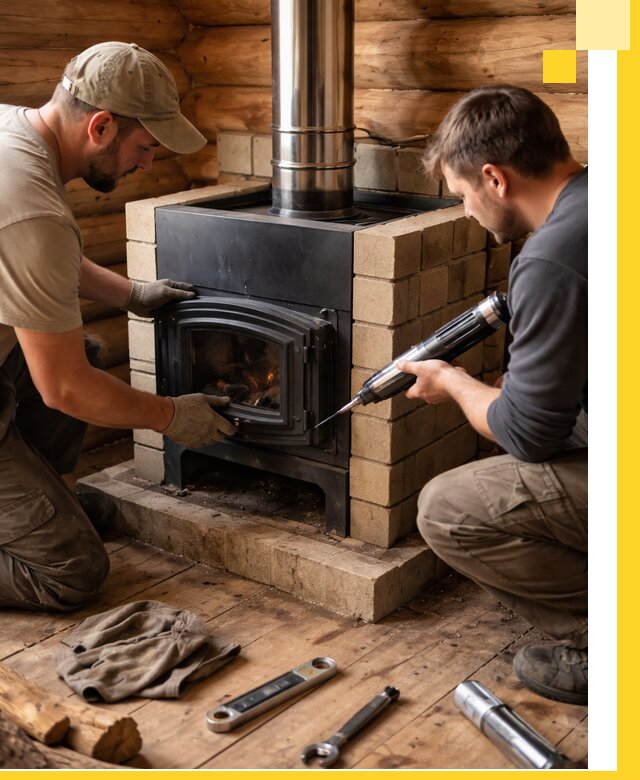 Монтаж и установка печи в бане под ключ с гарантией в Волжском