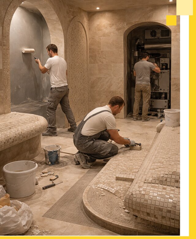 Строительство бани с хамамом и бассейном под ключ в Волжском