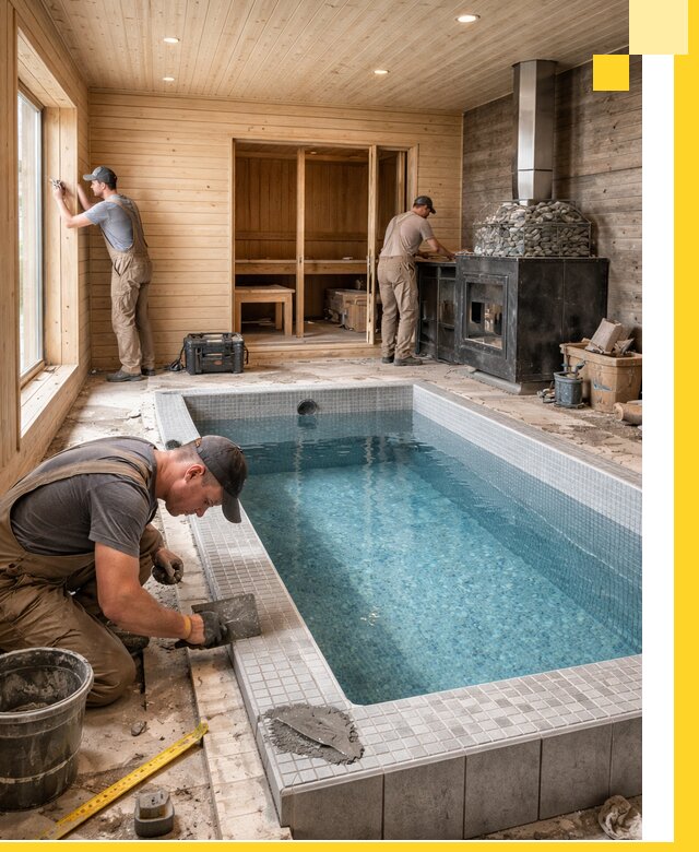 Проект бани с бассейном и сауной в Волжском под ключ