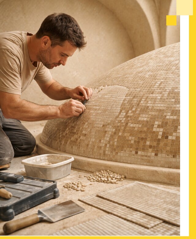 Профессиональная укладка мозаики для хамама под ключ в Волжском