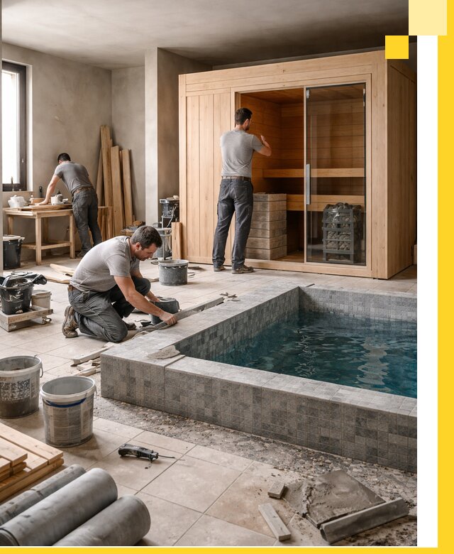 SPA зоны под ключ с бассейном сауной и печью в Волжском